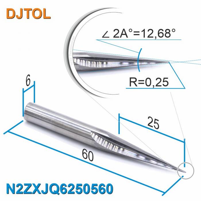 Фреза прямая двухзаходная конусная сферическая DJTOL N2ZXJQ6250560