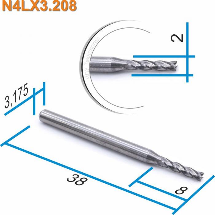 Фреза спиральная четырехзаходная DJTOL N4LX3.208