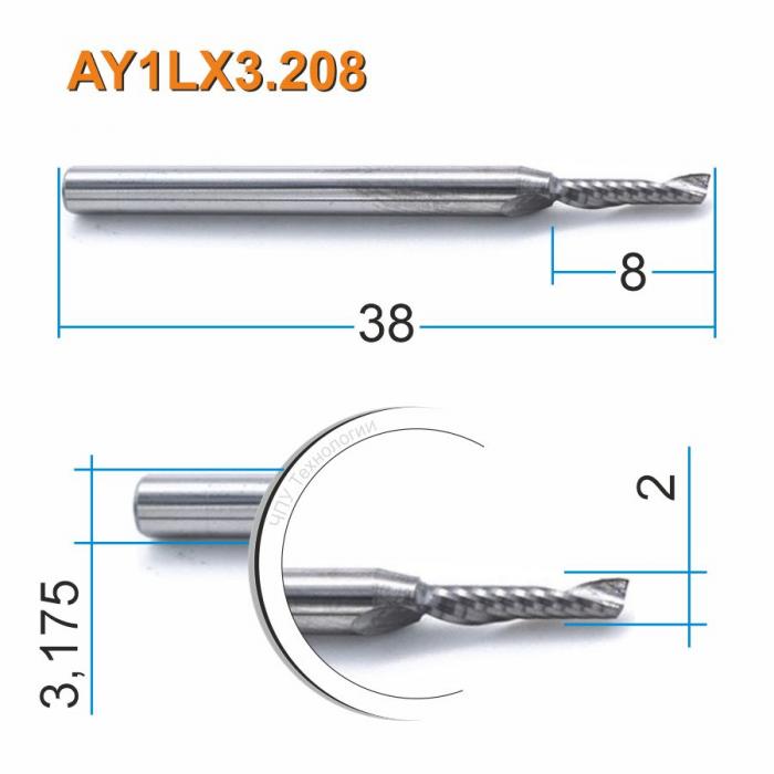 Фреза спиральная однозаходная DJTOL AY1LX3.208
