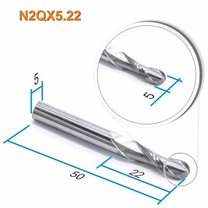 Фреза спиральная двухзаходная сферическая DJTOL N2QX5.22
