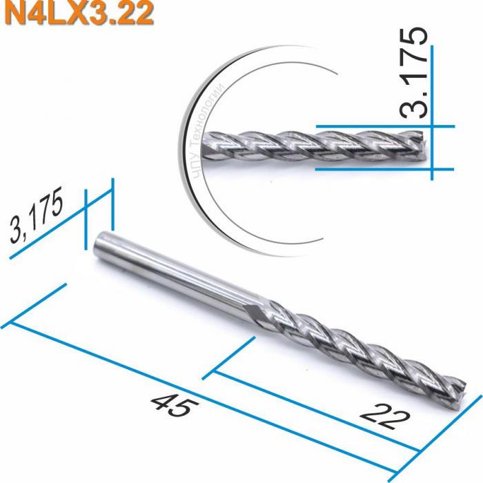 Фреза спиральная четырехзаходная DJTOL N4LX3.22