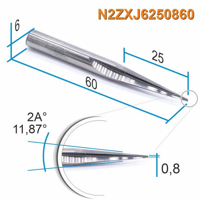 Фреза прямая двухзаходная конусная (плоский кончик) DJTOL N2ZXJ6250860