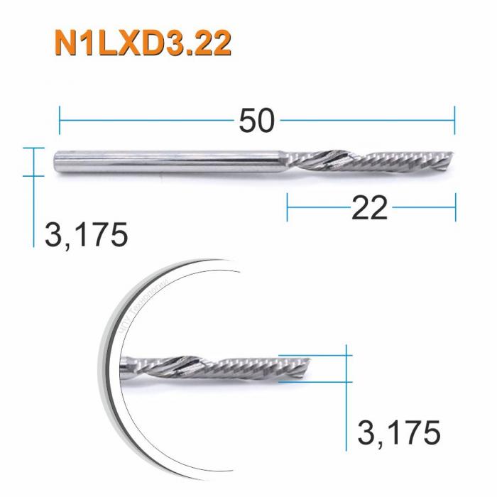 Фреза спиральная однозаходная стружка вниз DJTOL N1LXD3.22