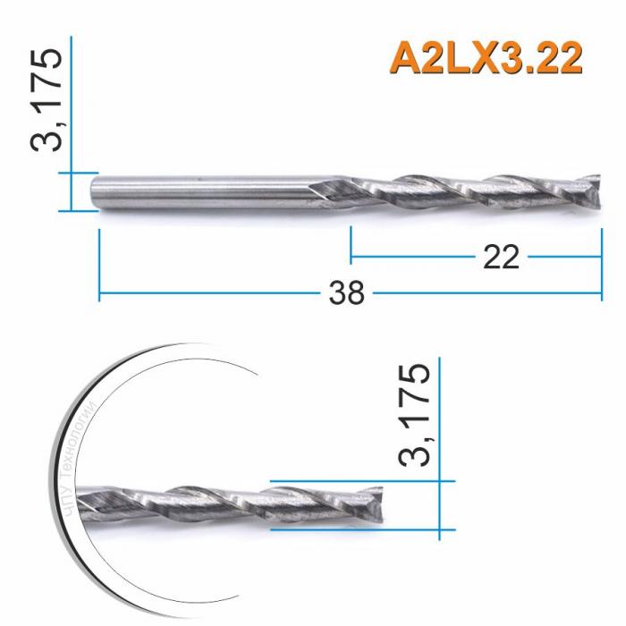 Фреза спиральная двухзаходная DJTOL A2LX3.22