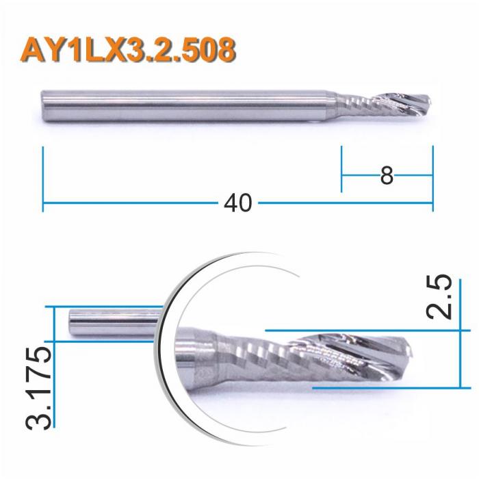 Фреза спиральная однозаходная DJTOL AY1LX3.2.508