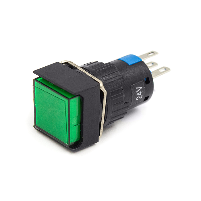 Кнопка квадратная, 24В, 5 футов самоблокирующаяся, зеленая LA16Y/J/F-11DN