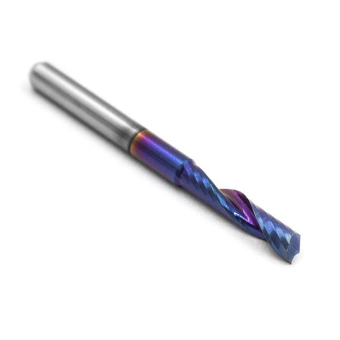 Фреза спиральная однозаходная стружка вверх MF1X3.15-BNC с нано-синим покрытием