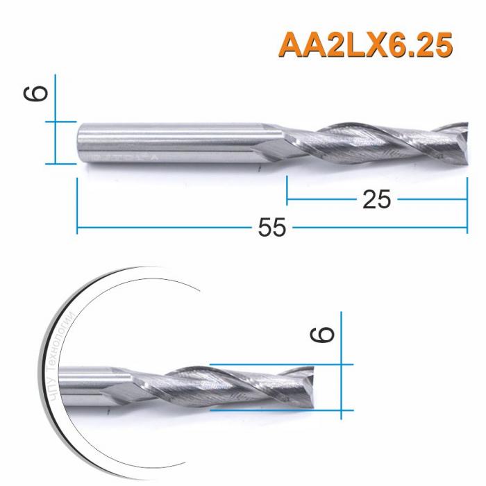 Фреза спиральная двухзаходная DJTOL AA2LX6.25