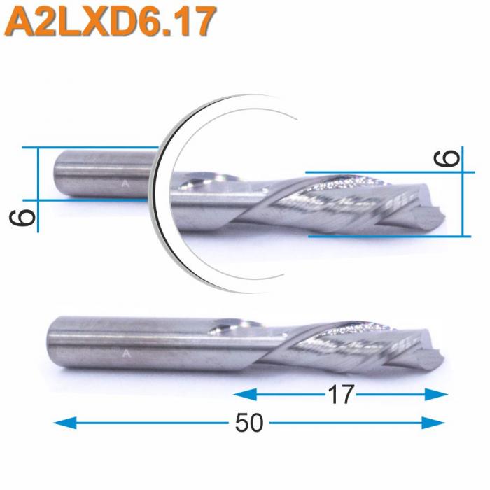 Фреза спиральная двухзаходная стружка вниз DJTOL A2LXD6.17