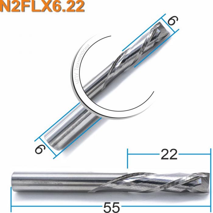Фреза компрессионная двухзаходная DJTOL N2FLX622