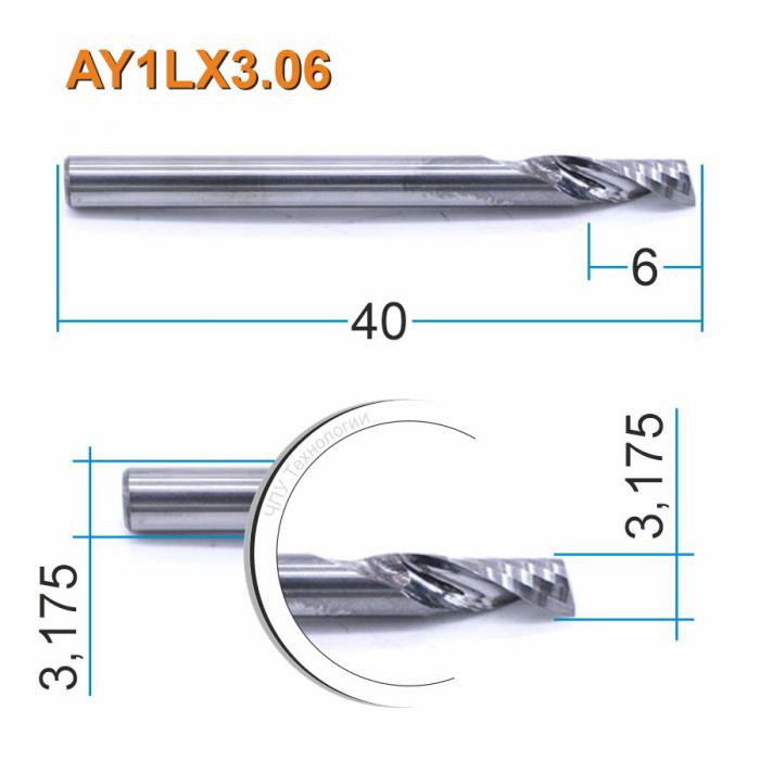 Фреза спиральная однозаходная DJTOL AY1LX3.06