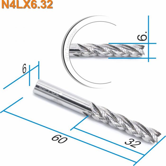 Фреза спиральная четырехзаходная DJTOL N4LX6.32