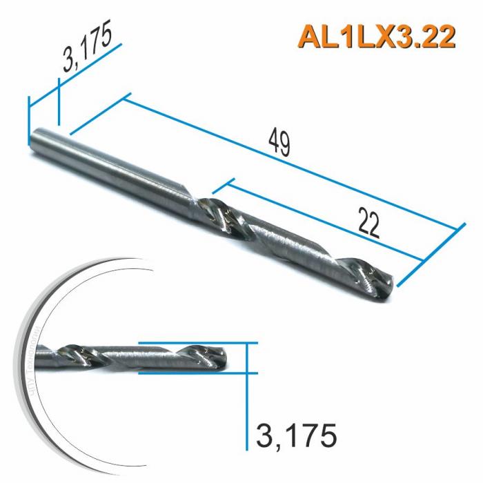 Фреза спиральная однозаходная по цветному металлу DJTOL AL1LX3.22