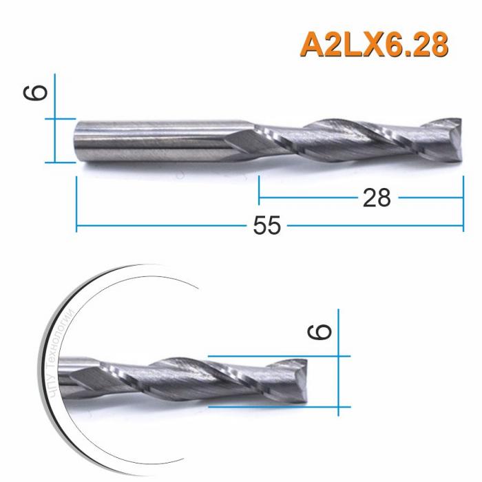 Фреза спиральная двухзаходная DJTOL A2LX6.28