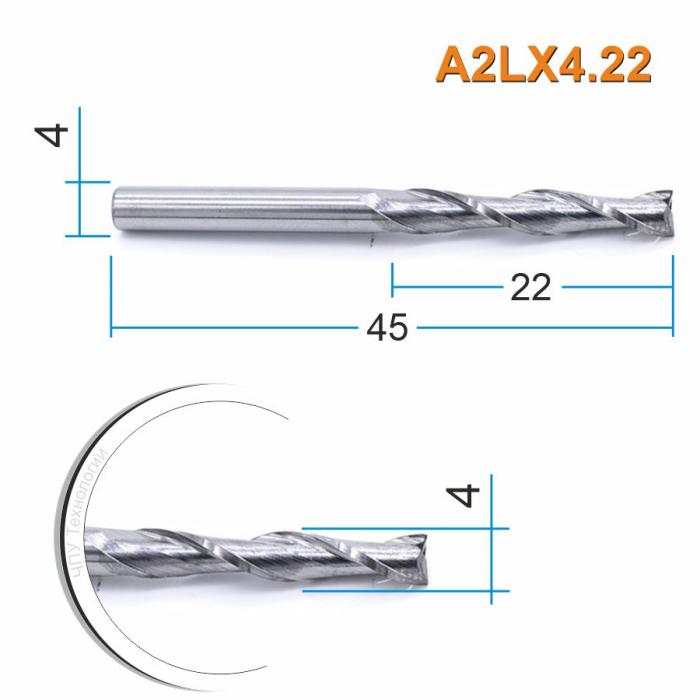 Фреза спиральная двухзаходная DJTOL A2LX4.22
