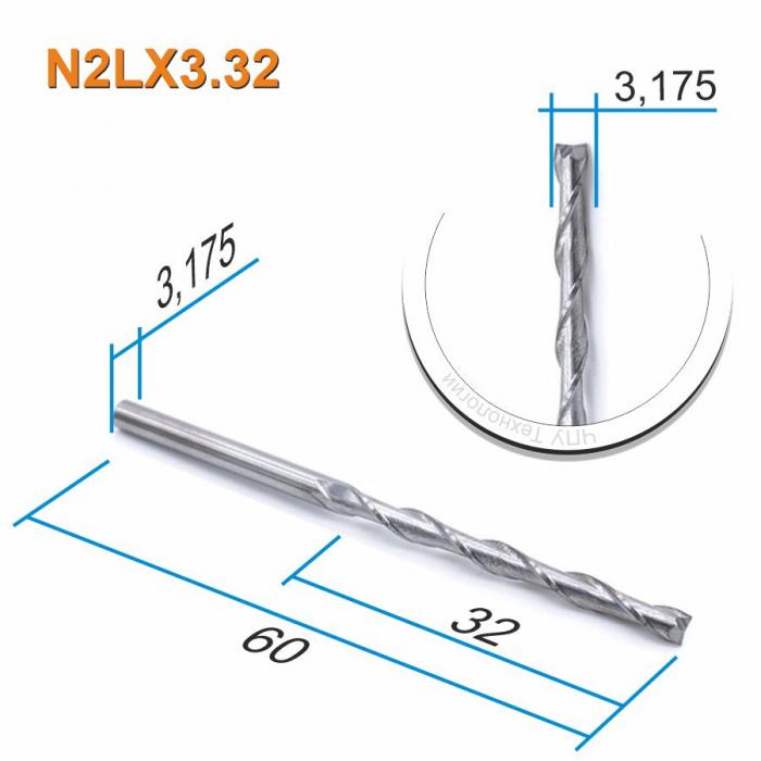 Фреза спиральная двухзаходная DJTOL N2LX3.32