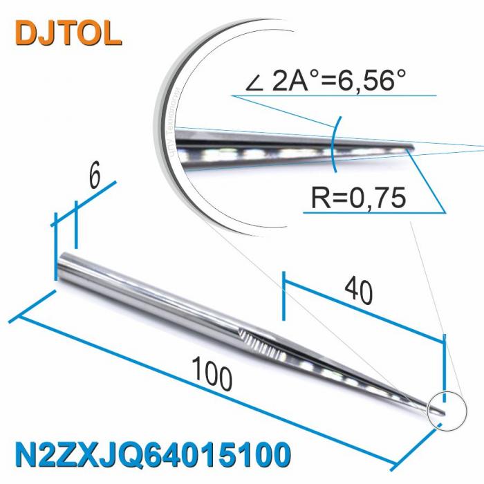 Фреза прямая двухзаходная конусная сферическая DJTOL N2ZXJQ64015100