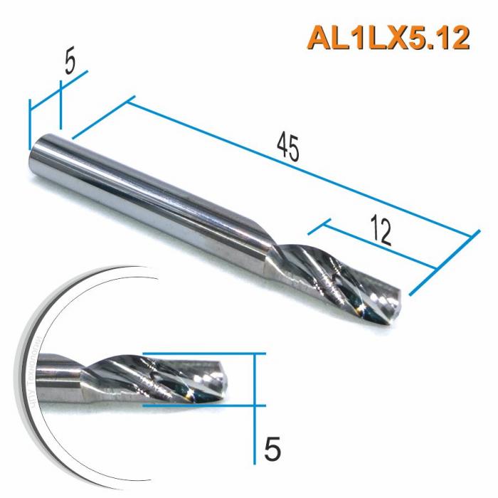 Фреза спиральная однозаходная по цветному металлу DJTOL AL1LX5.12