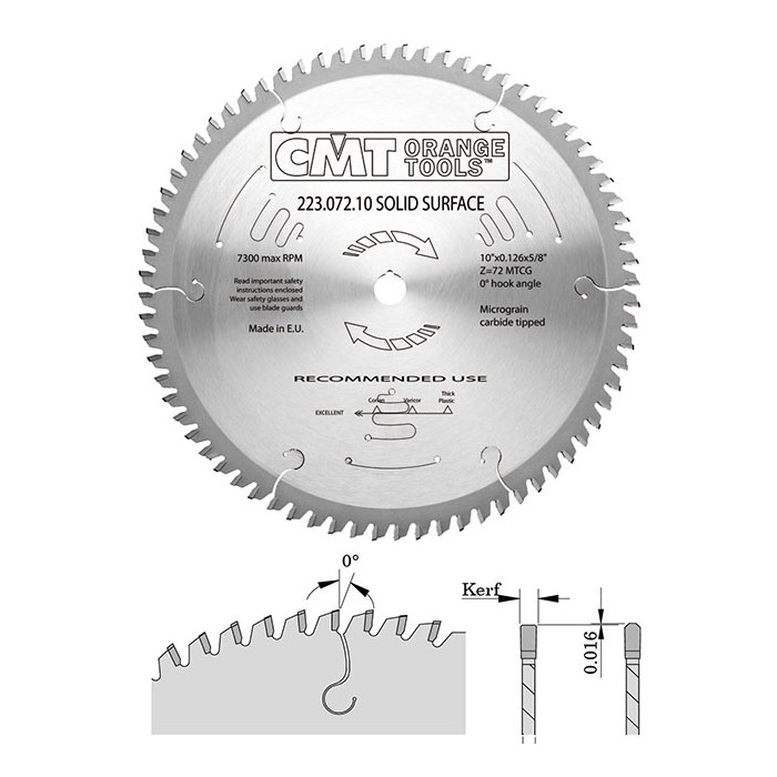 Пильный диск CMT по искусственному камню Corian и монолитным пластикам 223.072.10M