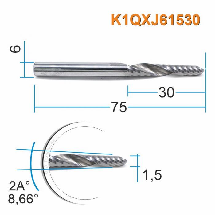 Фреза спиральная однозаходная конусная DJTOL K1QXJ61530