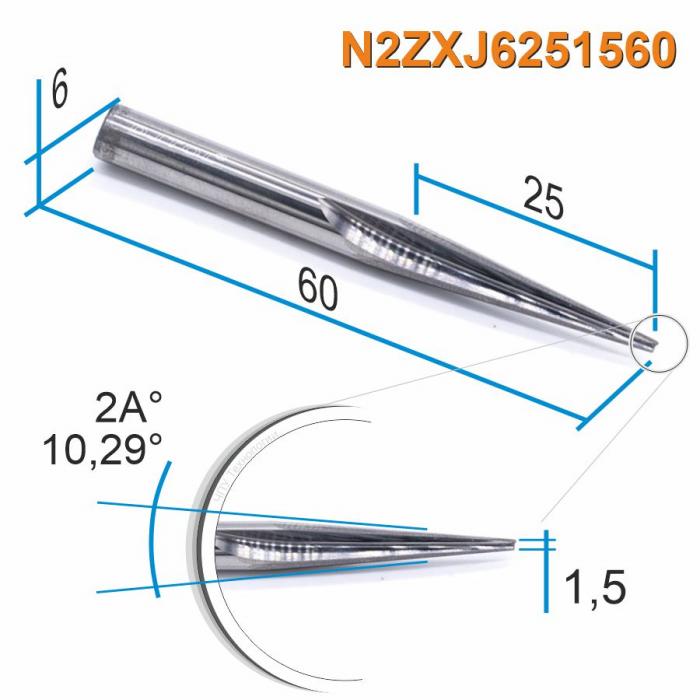 Фреза прямая двухзаходная конусная (плоский кончик) DJTOL N2ZXJ6251560