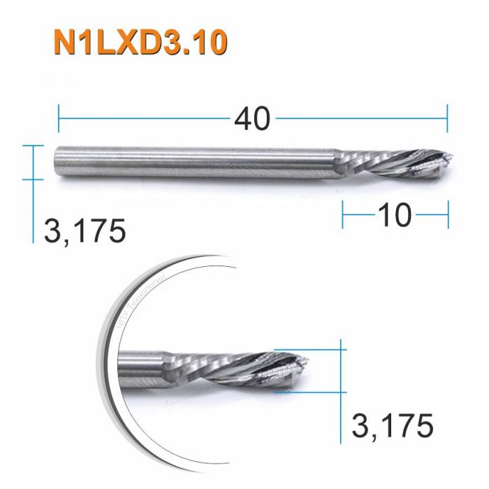 Фреза спиральная однозаходная стружка вниз DJTOL N1LXD3.10