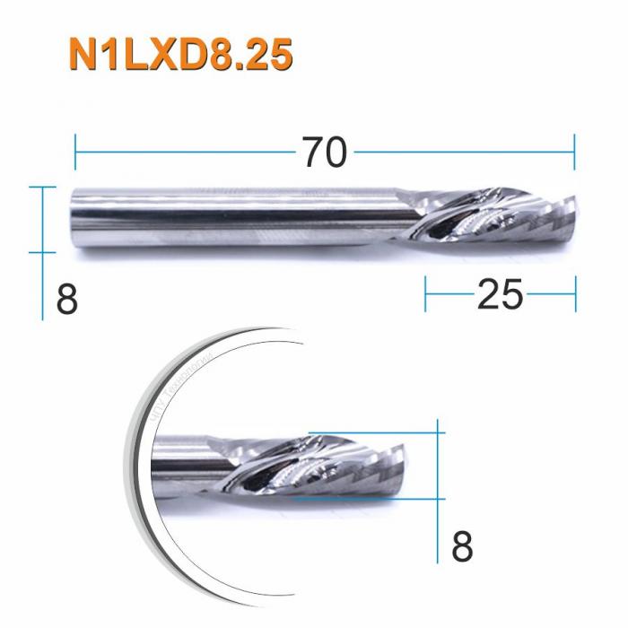 Фреза спиральная однозаходная стружка вниз DJTOL N1LXD8.25