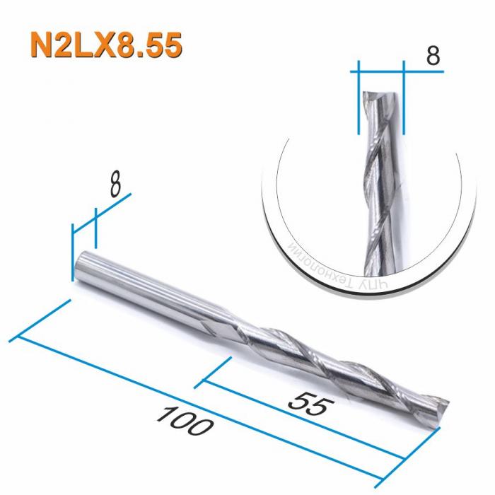 Фреза спиральная двухзаходная DJTOL N2LX8.55