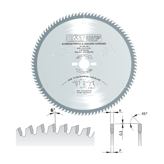Пильный диск CMT по цветным металлам и ламинированным панелям 297.096.23M