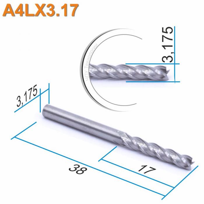 Фреза спиральная четырехзаходная DJTOL A4LX3.17