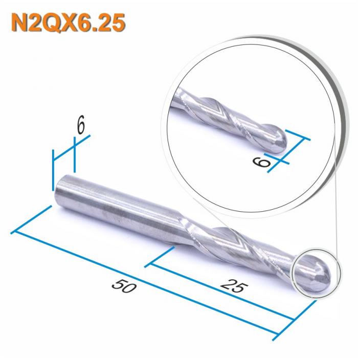 Фреза спиральная двухзаходная сферическая DJTOL N2QX6.25