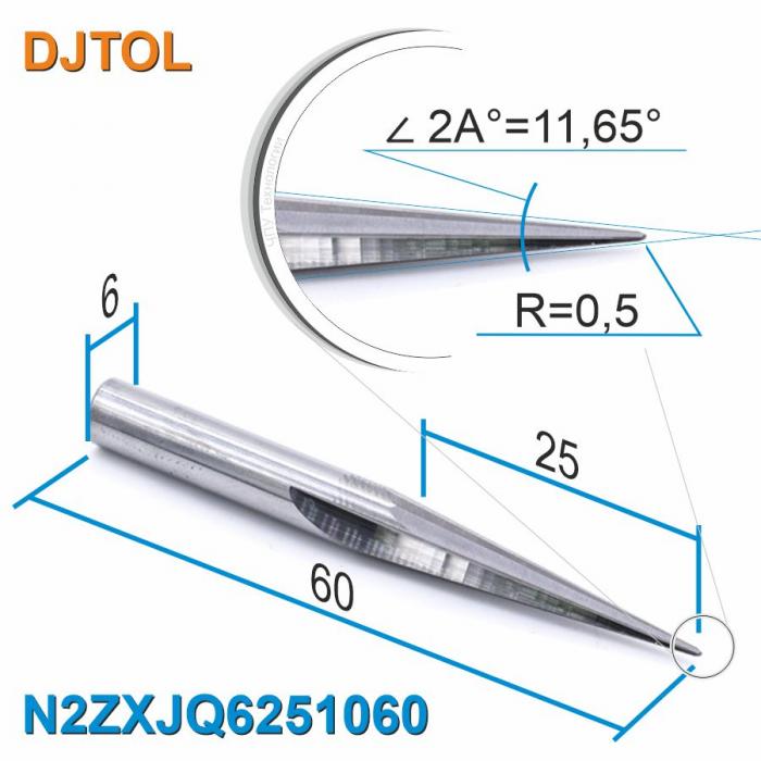 Фреза прямая двухзаходная конусная сферическая DJTOL N2ZXJQ6251060