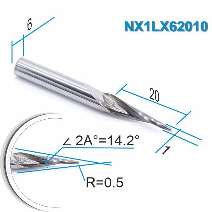 Фреза спиральная однозаходная конусная с плоским кончиком DJTOL NX1LX62010