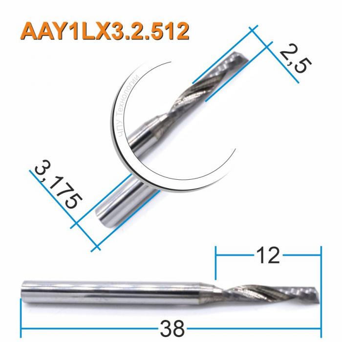 Фреза спиральная однозаходная DJTOL AAY1LX3.2.512