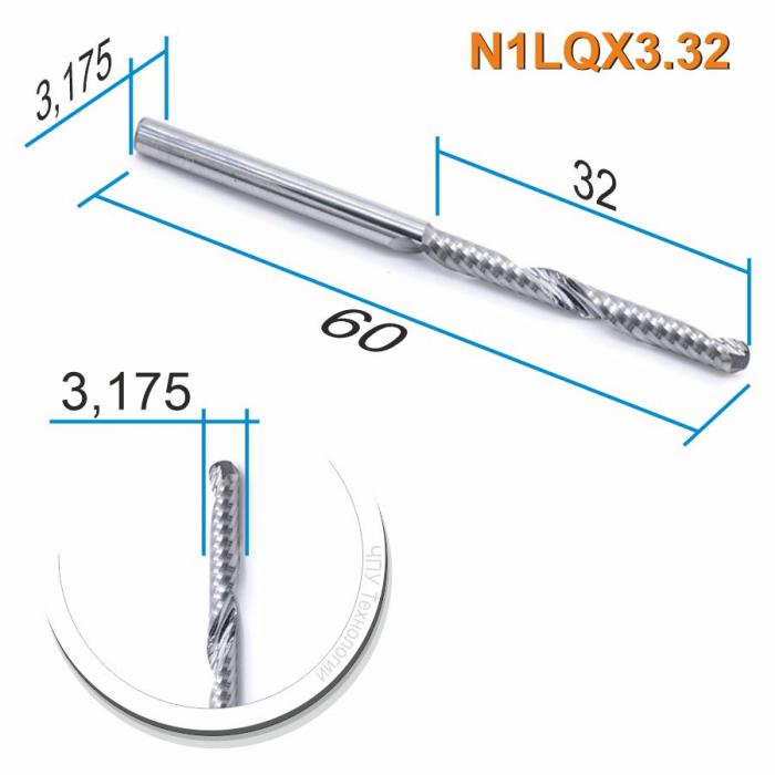 Фреза спиральная однозаходная сферическая DJTOL N1LQX3.32