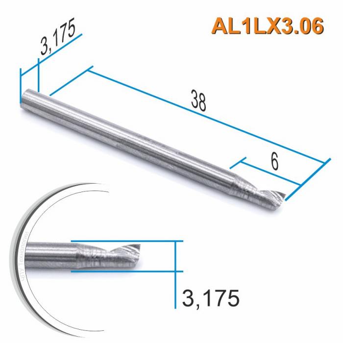 Фреза спиральная однозаходная по цветному металлу DJTOL AL1LX3.06