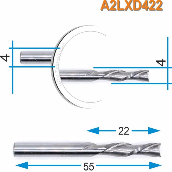 Фреза спиральная двухзаходная стружка вниз DJTOL A2LXD422