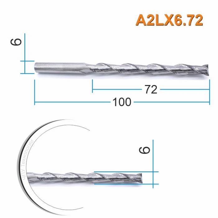 Фреза спиральная двухзаходная DJTOL A2LX6.72