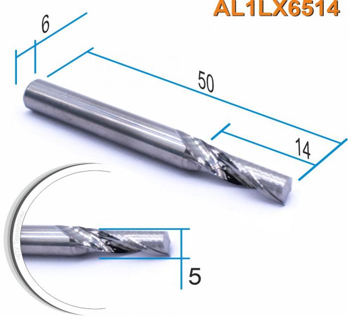 Фреза спиральная однозаходная по цветному металлу DJTOL AL1LX6514