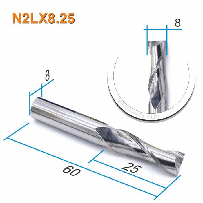 Фреза спиральная двухзаходная DJTOL N2LX8.25