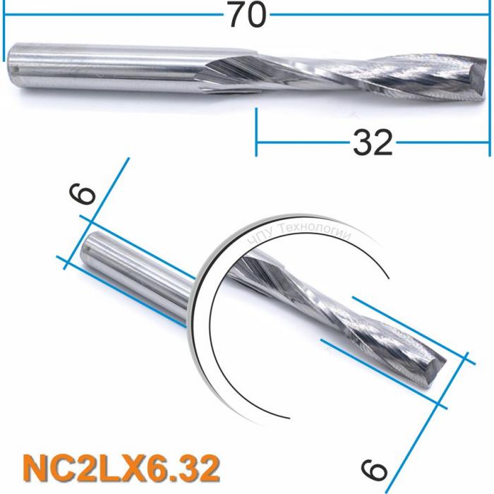 Фреза спиральная двухзаходная DJTOL NC2LX6.32