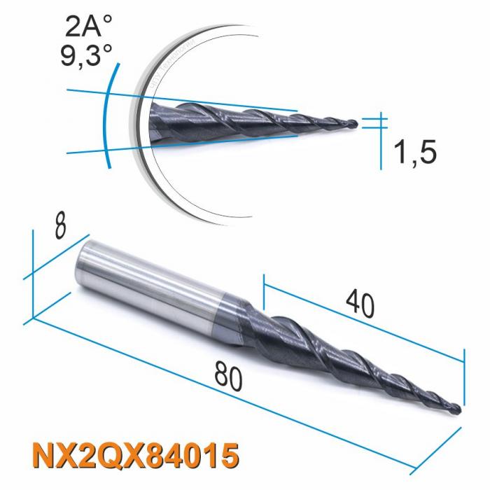 Фреза спиральная двухзаходная конусная сферическая DJTOL NX2QX84015