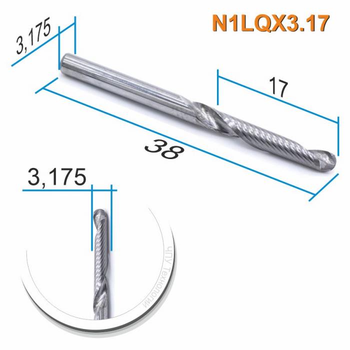 Фреза спиральная однозаходная сферическая DJTOL N1LQX3.17