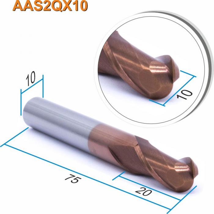 Фреза спиральная двухзаходная сферическая с покрытием AlTiN DJTOL AAS2QX10