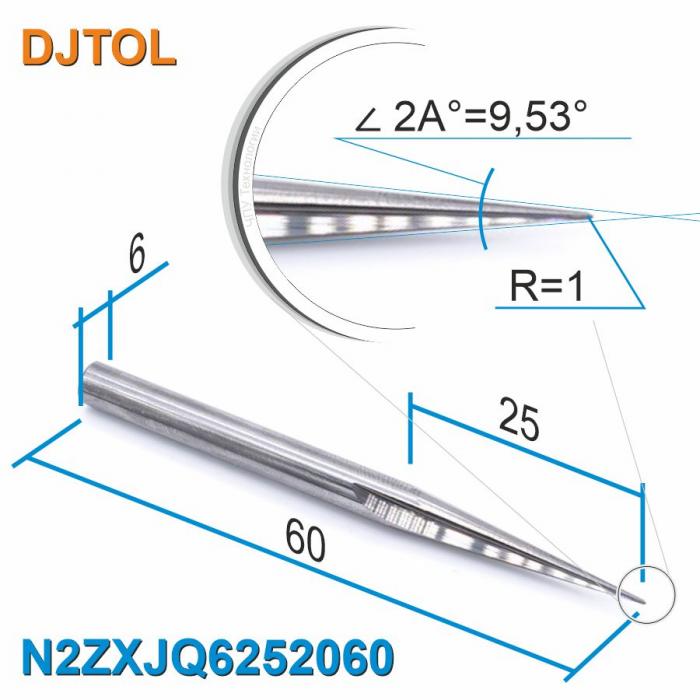 Фреза прямая двухзаходная конусная сферическая DJTOL N2ZXJQ6252060