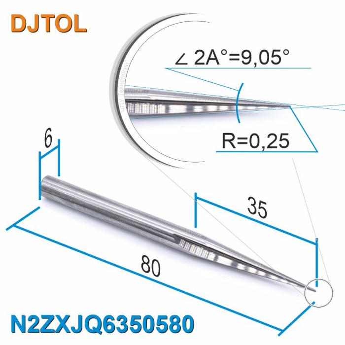 Фреза прямая двухзаходная конусная сферическая DJTOL N2ZXJQ6350580