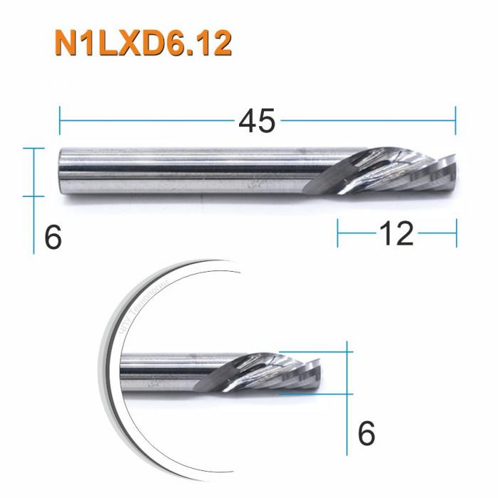 Фреза спиральная однозаходная стружка вниз DJTOL N1LXD6.12