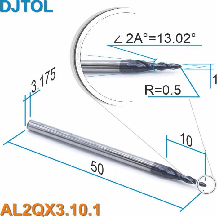 Фреза спиральная двухзаходная конусная сферическая DJTOL AL2QX3.10.1