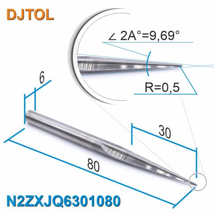 Фреза прямая двухзаходная конусная сферическая DJTOL N2ZXJQ6301080