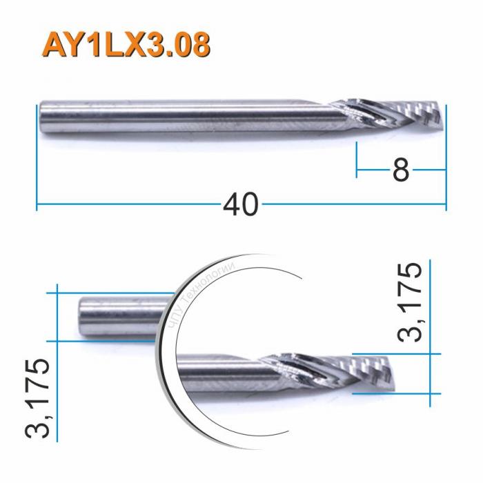 Фреза спиральная однозаходная DJTOL AY1LX3.08